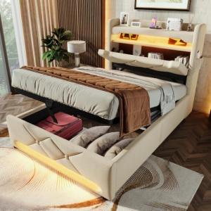 Cama acolchada con LED y puerto de carga USB&Type-C,cama de…