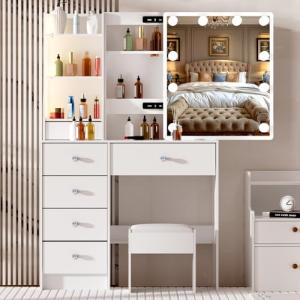 LIANWANG Tocador, Mesa de Maquillaje con Espejo y LED, Bril…