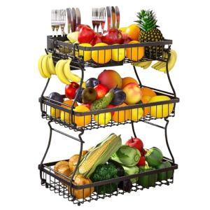 Foeska Cesta de Frutas de Metal con Ganchos para Plátanos,…