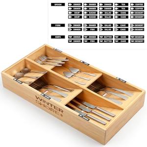 Winter Shore Organizador Cubiertos de Bambú con Etiquetas -…