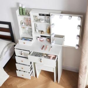 Erganza Tocador de Maquillaje con Luz, 80 x 36 x131 cm Mesa…