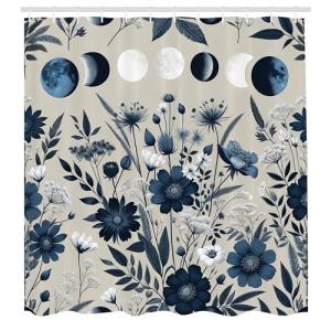 ABAKUHAUS Azul Marino Cortina de Baño, Estilo Vintage Flore…