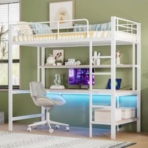 Cama alta 90 x 200 cm con enchufe USB y corriente, con luce…