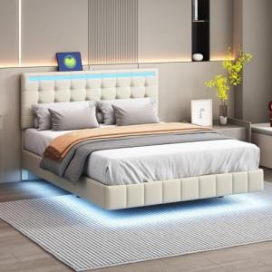 Cama tapizada de 140 x 200 cm con cabecero de almacenamient…