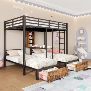 Kebnor Litera de 140 x 200 cm 90 x 200 cm, 3 camas, con rej…