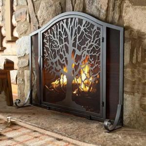 Pantalla de metal para chimenea con puertas con bisagras, c…