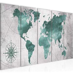 Runa Art Cuadro XXL Mapa Del Mundo 200 x 80 cm Verde Gris 5…