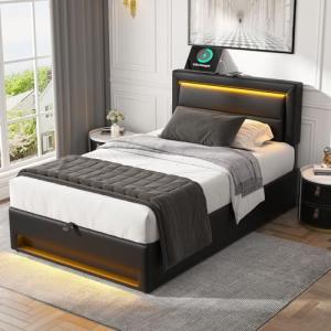 Moimhear Cama tapizada de 90 x 190 cm, con puerto USB (admi…