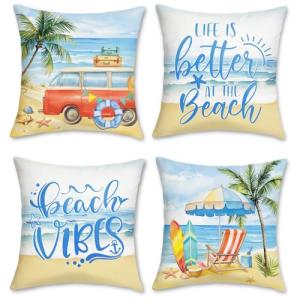 Bonhause Fundas Cojines Verano Playa 45 x 45 cm Funda de Al…