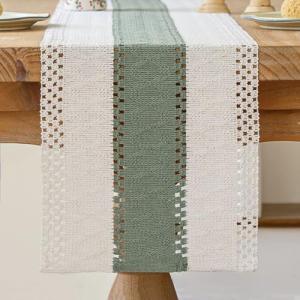 Kiatuniya Camino de Mesa Beige y Verde Salvia Boho de Macra…