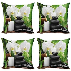 ABAKUHAUS SPA Set de 4 Fundas para Cojín, Orquídeas Piedras…