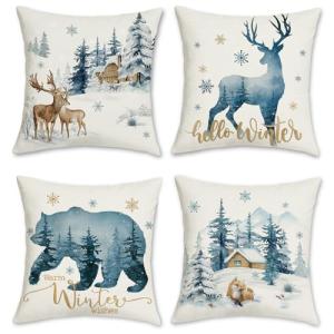 Bonhause Fundas Cojines Invierno Reno Azul 45 x 45 cm Funda…