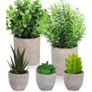 5 Pcs Plantas Artificiales Decorativas en Maceta, Hierba Su…