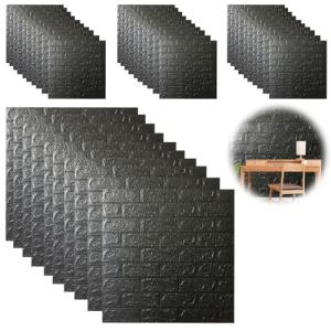 40 Piezas Papel 3D Negro Ladrillo Pared Autoadhesivo, 35 ×…