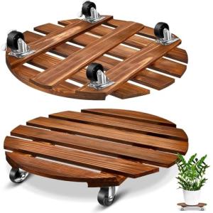KAHEIGN 2 Piezas Soporte de Madera para Plantas con Ruedas,…