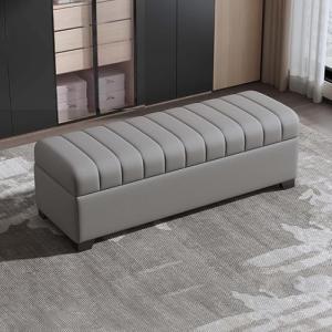 Elegante banco de almacenamiento tapizado, de madera y cuer…