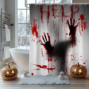 AIBIIN Cortina de ducha de Halloween Help Me with Bloodys H…
