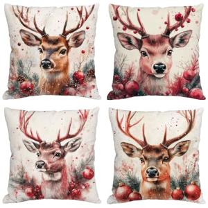 Funda Cojin 65x65 cm,Juego de 4 Fundas de Cojines Navidad T…