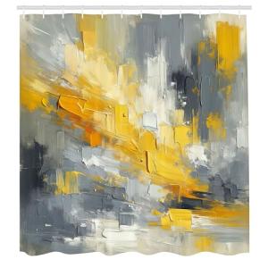 ABAKUHAUS Amarillo Cortina de Baño, Composición Abstracta M…