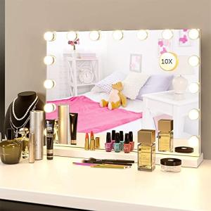 BENDIC Espejo de maquillaje con luces, aumento de 10 aument…