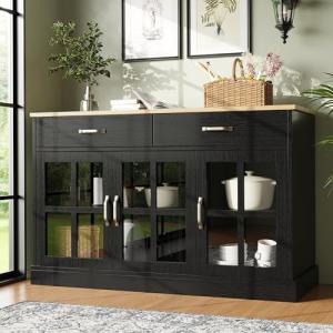 SogesHome Aparador con puertas de cristal, estilo vintage,…