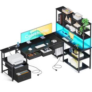 Coleshome Escritorio de Esquina con 5 Cajones y 4 Estantes,…