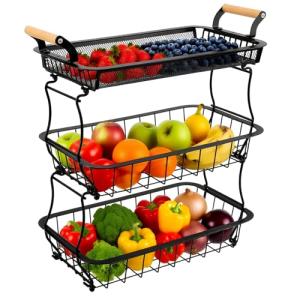 Yolispa Cesta de frutas de 3 niveles con 2 soportes de plát…