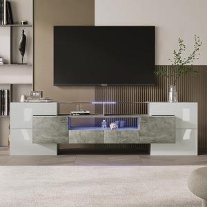Elegante mueble de TV de color blanco brillante, 200 cm, il…