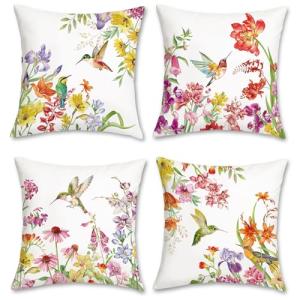 Bonhause Fundas Cojines Flor Pájaro 45 x 45 cm Funda de Alm…