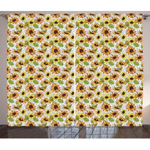 ABAKUHAUS Naranja y Amarillo Cortinas, Girasoles, Sala de E…