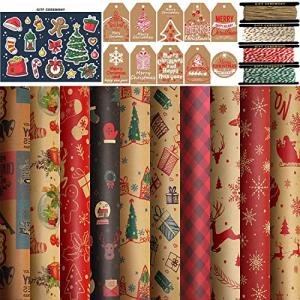 FullJoyHut Papel de Regalo Kraft Navidad con 10 Hojas Recic…