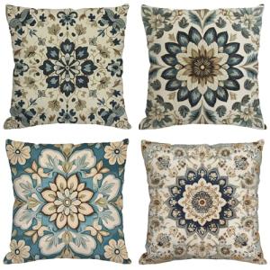 Fundas Cojines 80x80 cm Juego de 4 Azul Cojines Exterior Im…
