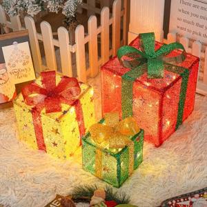 OVOISSTIY Cajas de Regalo Navidad con Luces, Juego de 3 Luc…