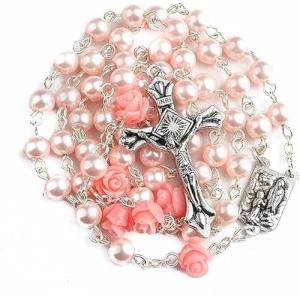 Nazareth Store Rosario Católico de Perlas Rosadas Collar Nu…
