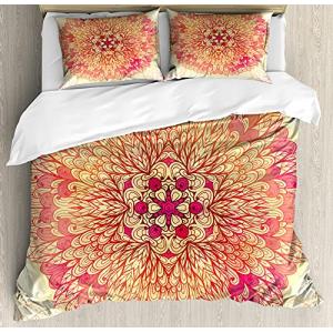 ABAKUHAUS Mandala roja Funda Nórdica, Animado Flora, Decora…