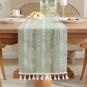 AUAUY Camino de Mesa de Estilo Bohemio, Verde Salvia Decora…