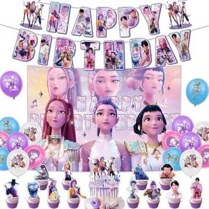 Bandera de cumpleaños de las Huntrix Huntr/X con globos, pa…