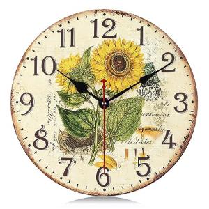 Lafocuse 30cm Reloj de Pared Girasol Vintage Madera, Silenc…