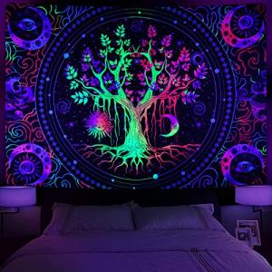 Alishomtll Tapiz Árbol de la Vida, UV Fluorescente Sol y Lu…