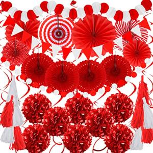 ZERODECO Decoraciones de fiesta, 41 piezas de pompones rojo…
