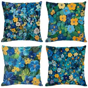 Azul Cojines Exterior Impermeable Lino Fundas Cojines 70x70…