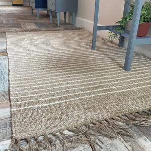 Second Nature Alfombra a rayas de algodón natural y yute, c…