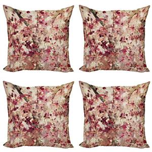 ABAKUHAUS Retro Set de 4 Fundas para Cojín, Flores de Cerez…