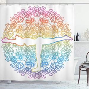 ABAKUHAUS Yoga Cortina de Baño, Mujer en Equilibrio Mandala…