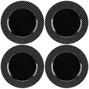 COM-FOUR® 4x platos de fondo negro brillante con corazones…