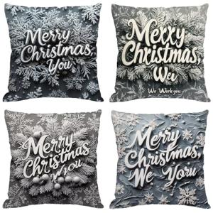 Funda Cojin 70x70 cm,Juego de 4 Fundas de Cojines Navidad T…