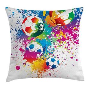 ABAKUHAUS Fútbol Funda para Almohada, Salpicaduras de Color…