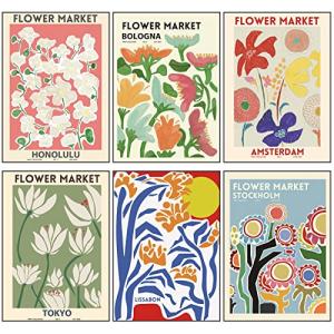 Juego de 6 imágenes de flores elegantes, póster de mercado…