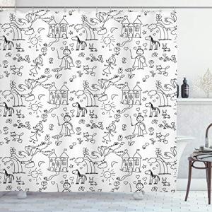 ABAKUHAUS Guardería Cortina de Baño, Doodle Infantil, Mater…