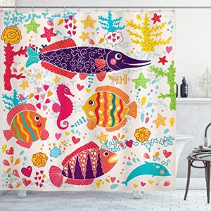 ABAKUHAUS Dibujos Animados Cortina de Baño, Peces bajo el A…